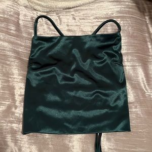 Lace back satin green crop top